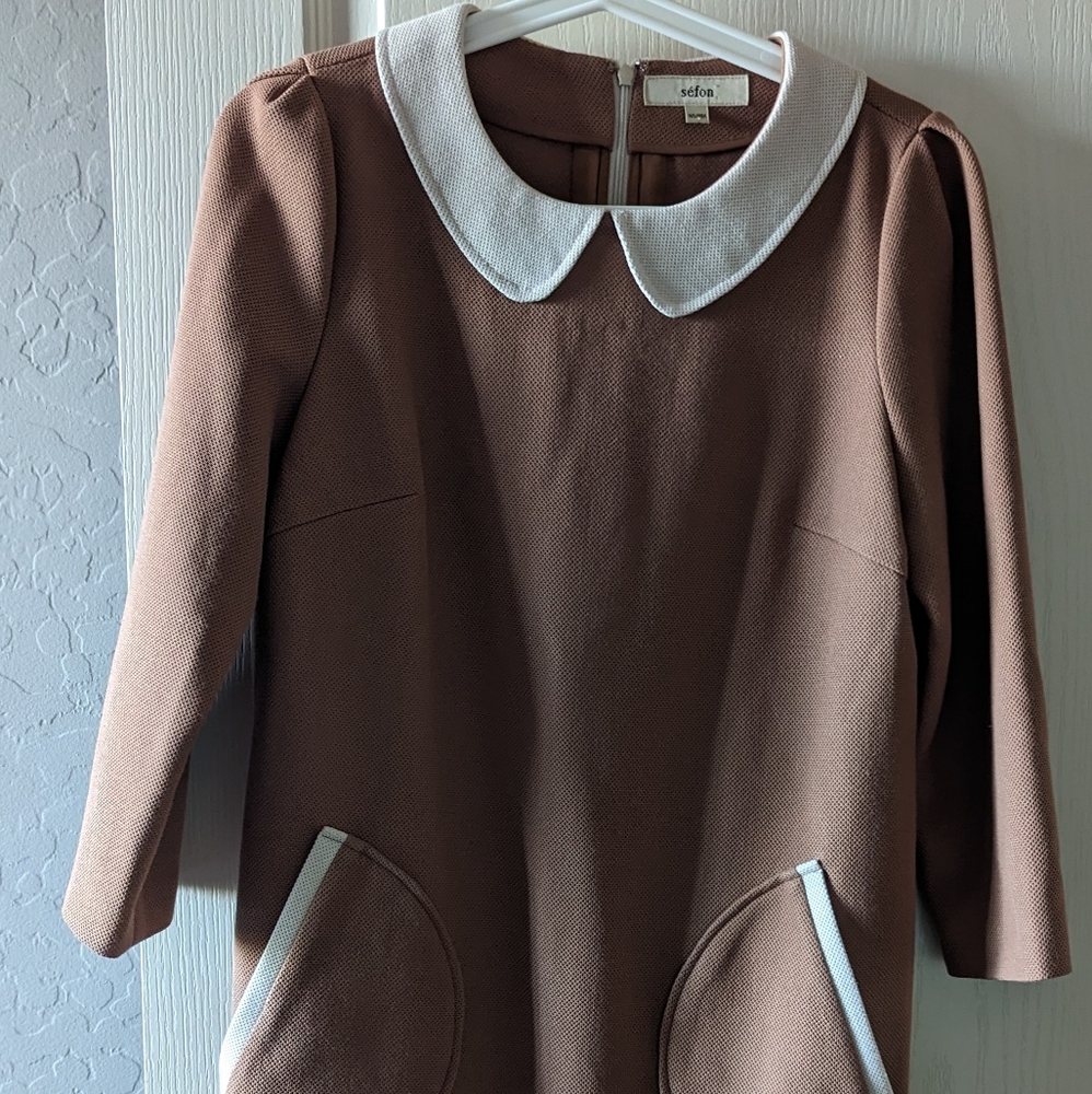 Sefon Brown Collared Detail Mini Dress Size Small
